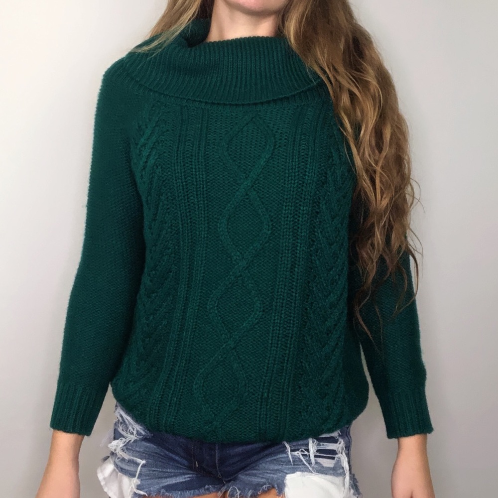 Billabong Cowl Neck Chunky Sweater Long Sleeve Knit NWT Women's Stretch Green
